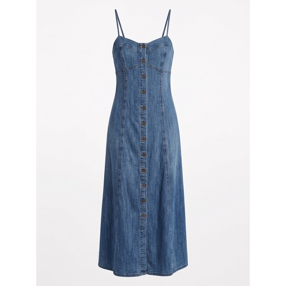 Rachel Zoe Denim Maxi Dress Women XS Blue Button Front Lyocell NWT